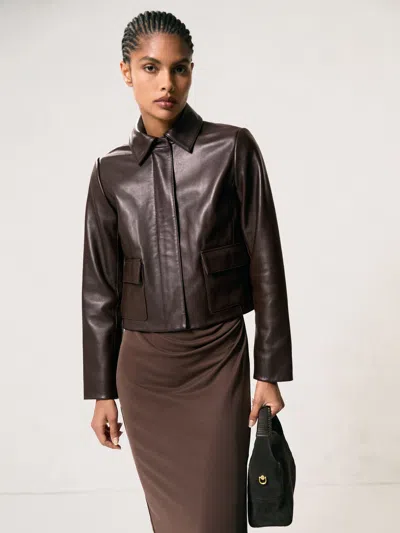 Reiss Chocolate Brown Collared Leather Jacket