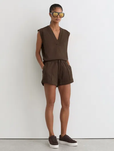 Reiss Chocolate Brown Cotton-blend Drawstring Sweat Shorts
