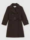 Reiss Chocolate Brown Double-breasted Blindseam Wool-blend Coat In Brown