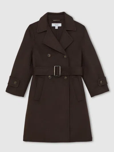 Reiss Chocolate Brown Double-breasted Blindseam Wool-blend Coat