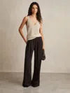 Reiss Chocolate Brown Elasticated Side Stripe Wide Leg Trousers