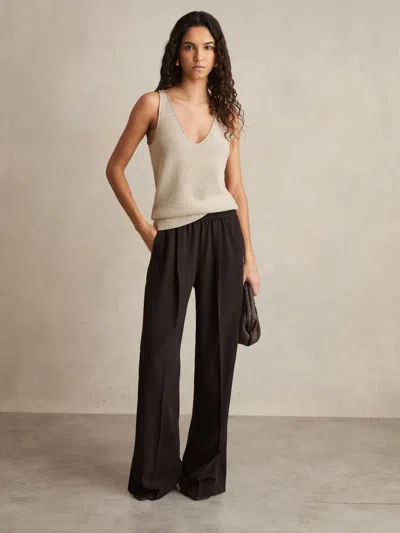 Reiss Chocolate Brown Elasticated Side Stripe Wide Leg Trousers