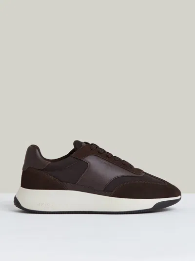 Reiss Chocolate Brown Emmett Bonded-leather Suede Running Trainers