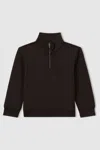 Reiss Chocolate Brown 9-13 Yrs Interlock-jersey Half-zip Sweatshirt In Chocolate Brown