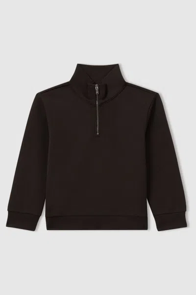 Reiss Chocolate Brown 9-13 Yrs Interlock-jersey Half-zip Sweatshirt