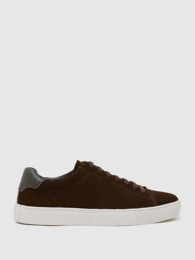 Reiss Chocolate Brown Finley Nubuck Nubuck Leather Low-top Trainers