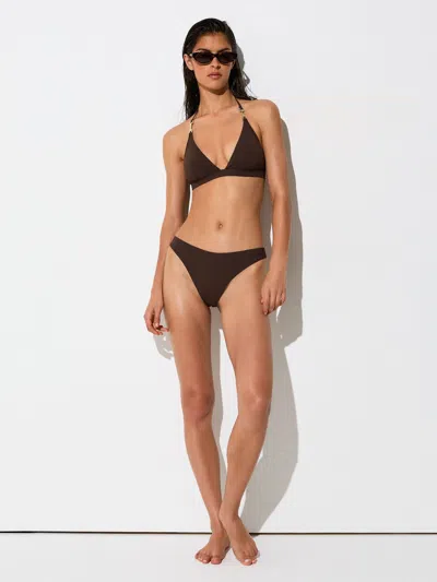 Reiss Chocolate Brown Fixed-side Brazilian Bikini Bottoms In Black