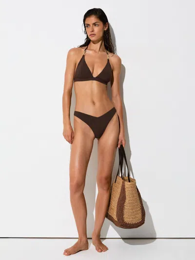 Reiss Womens Chocolate Carina Fixed-side Stretch-woven Bikini Bottoms In Brown
