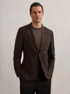 Reiss Chocolate Brown Flannel Slim-fit Single-breasted Blazer With Wool In Brown