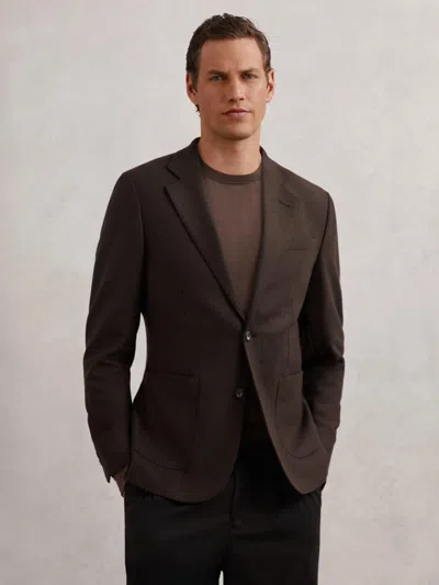 Reiss Chocolate Brown Flannel Slim-fit Single-breasted Blazer With Wool