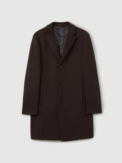REISS REISS CHOCOLATE BROWN GABLE WOOL BLEND SINGLE BREASTED EPSOM OVERCOAT