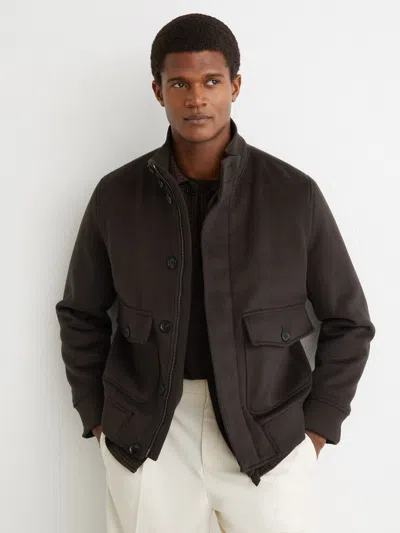 Reiss Chocolate Brown Hadley Wool-blend Funnel-neck Bomber Jacket