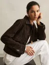 Reiss Womens Chocolate Brown Hanson Suede Trucker Jacket