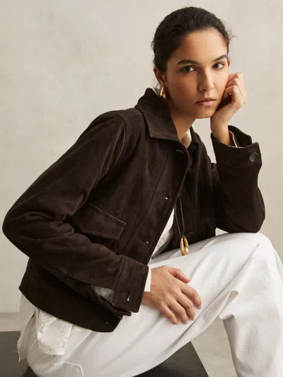 REISS CHOCOLATE BROWN HANSON SUEDE TRUCKER JACKET