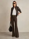 Reiss Chocolate Brown High Rise Flared Trousers
