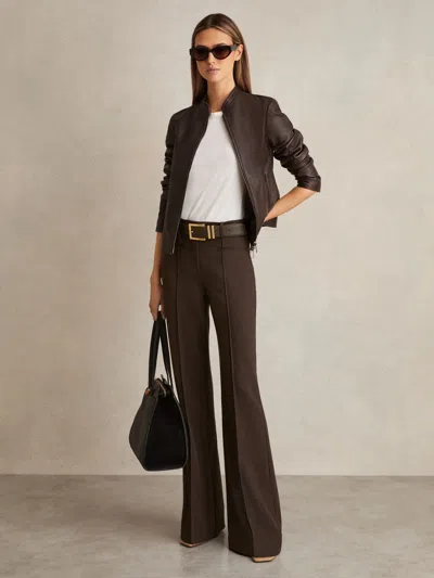 Reiss Chocolate Brown High Rise Flared Trousers