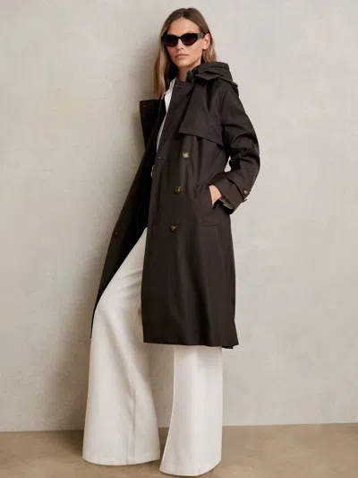 Reiss Chocolate Brown Hooded Insert Trench Coat