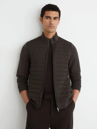 Reiss Freddie Cotton Blend Interlock Quilted Full Zip Jacket In Black