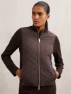 Reiss Chocolate Brown Hybrid Quilted Zip-through Knit Jacket In Brown