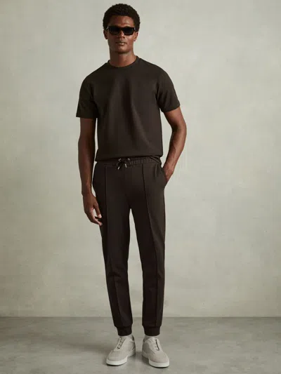 Reiss Chocolate Brown Interlock-jersey Drawstring Joggers