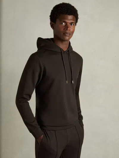 Reiss Chocolate Brown Interlock Jersey Hoodie