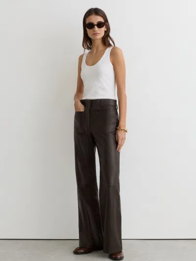 Reiss Chocolate Brown Leather Patch-pocket Flared Trousers In White
