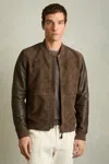 Reiss Chocolate Brown Leather-sleeve Suede Bomber Jacket