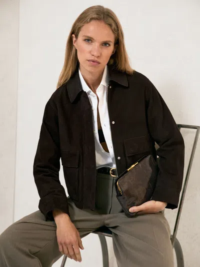 Reiss Chocolate Brown Suede Oversized Jacket In Black