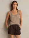 Reiss Chocolate Brown Linen Blend Drawstring Shorts In Brown