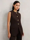 Reiss Chocolate Brown Longline Button-through Waistcoat In Brown