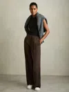 Reiss Chocolate Brown Lucia Wide Wide-leg Elasticated-waistband Trousers