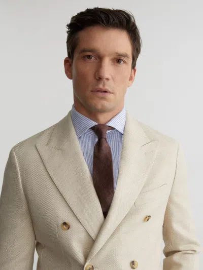 Reiss Chocolate Brown Luciano Linen Woven Tie