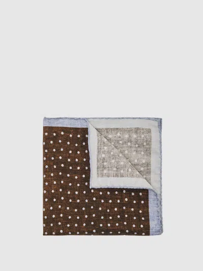 REISS REISS CHOCOLATE BROWN LUCIO WOOL-COTTON POLKA-DOT POCKET SQUARE