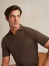 Reiss Chocolate Brown Merino Wool Open-collar Polo Shirt