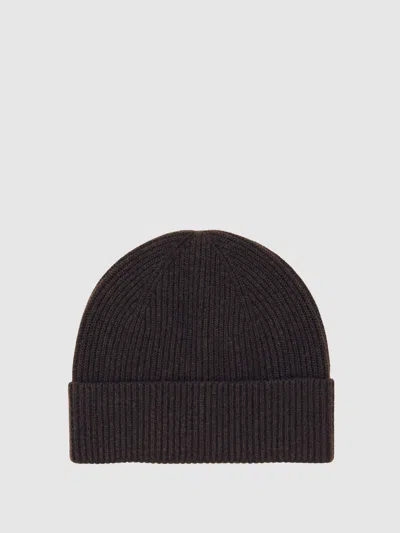 Reiss Chocolate Brown Merino Wool Rib-knit Beanie