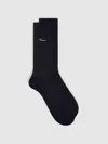 Reiss Chocolate Brown Cotton-blend Logo Embroidery Socks In Blue
