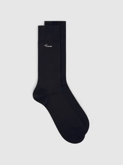 Reiss Chocolate Brown Cotton-blend Logo Embroidery Socks In Blue
