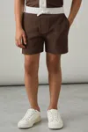 Reiss Chocolate Brown / Off White 3-9 Yrs Cotton Waffle-knit Badge Shorts
