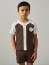 Reiss Chocolate Brown / Off White 9-13 Yrs Cotton Waffle-knit Badge Shirt