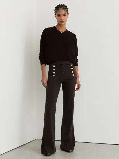 Reiss Chocolate Brown Petite Button-detail High-rise Flared Jeans
