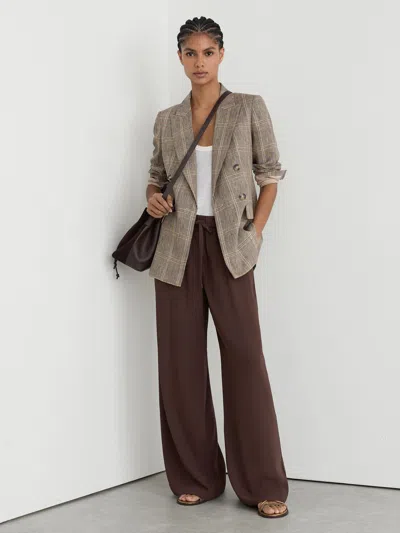 Reiss Chocolate Brown Petite Drawstring Wide-leg Trousers In Gray