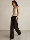 Reiss Chocolate Brown Petite Elasticated Side Stripe Wide Leg Trousers