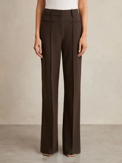 Reiss Chocolate Brown Petite High Rise Flared Trousers