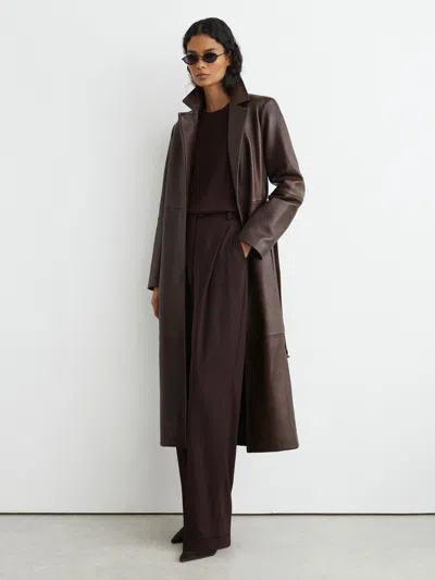 Reiss Chocolate Brown Petite Leather Belted Trench Coat