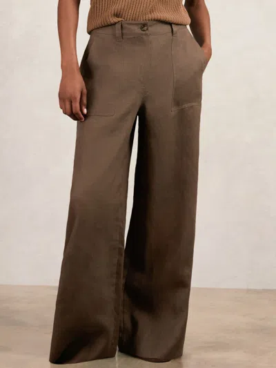 Reiss Chocolate Brown Petite Linen Wide Leg Trousers
