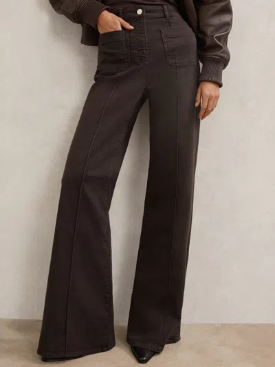 Reiss Chocolate Brown Petite Patch-pocket Flared Jeans