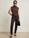 Reiss Chocolate Brown Petite Pintuck Tapered Trousers In Brown