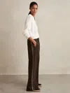 Reiss Chocolate Brown Petite Side-stripe Wide-leg Trousers