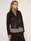 Reiss Chocolate Brown Petite Suede-lapel Leather Biker Jacket