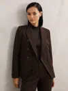 Reiss Chocolate Brown Petite Twill Double-breasted Blazer